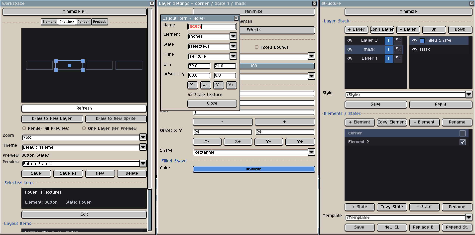 PixMold preview template showing a composed UI layout