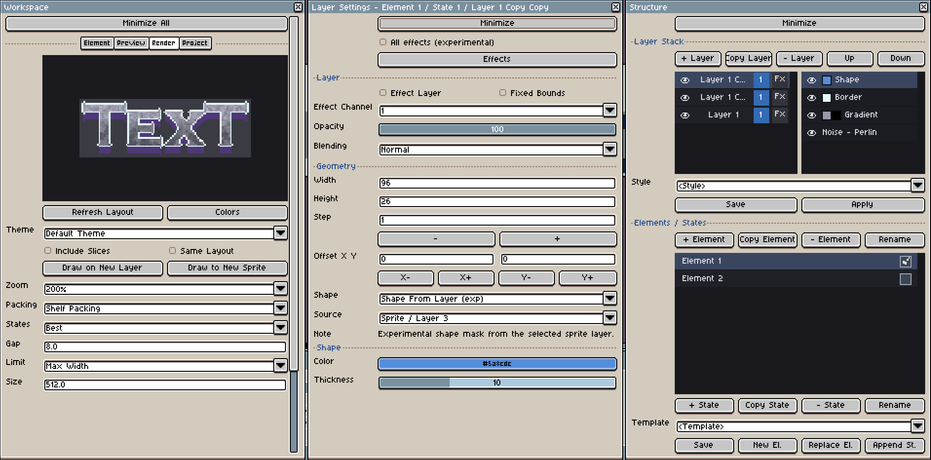Aseprite text layer used as a PixMold shape source