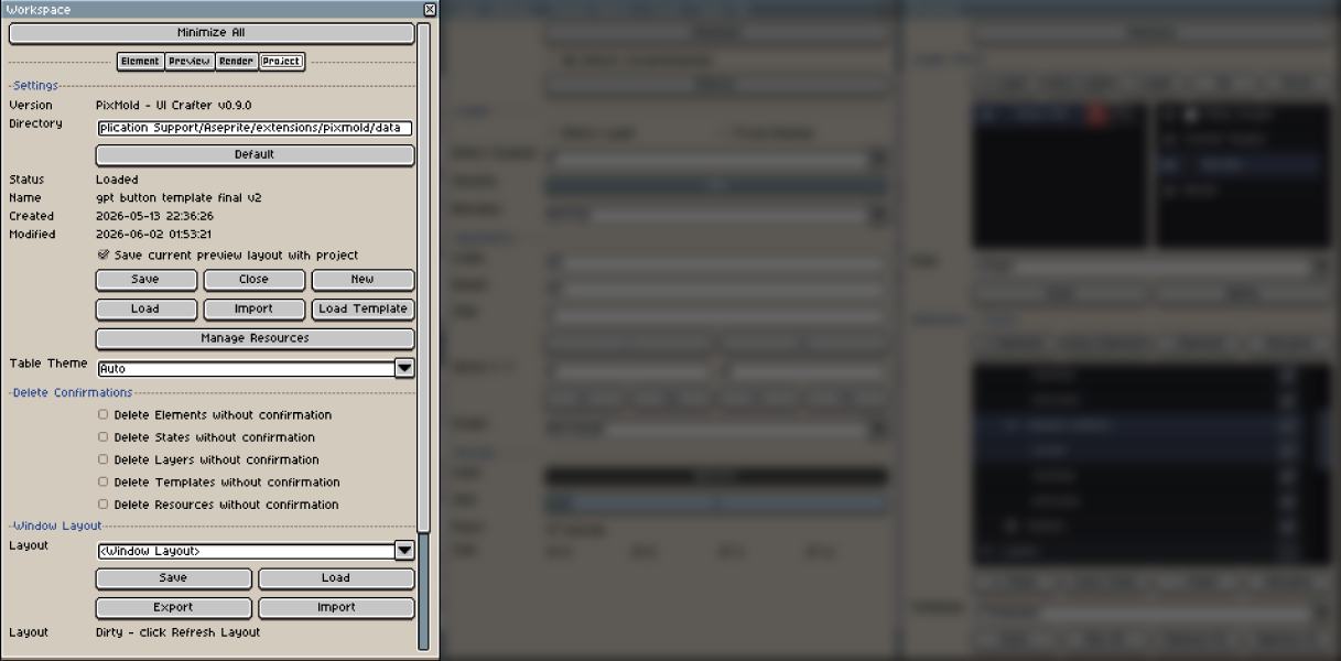 PixMold Workspace Project tab